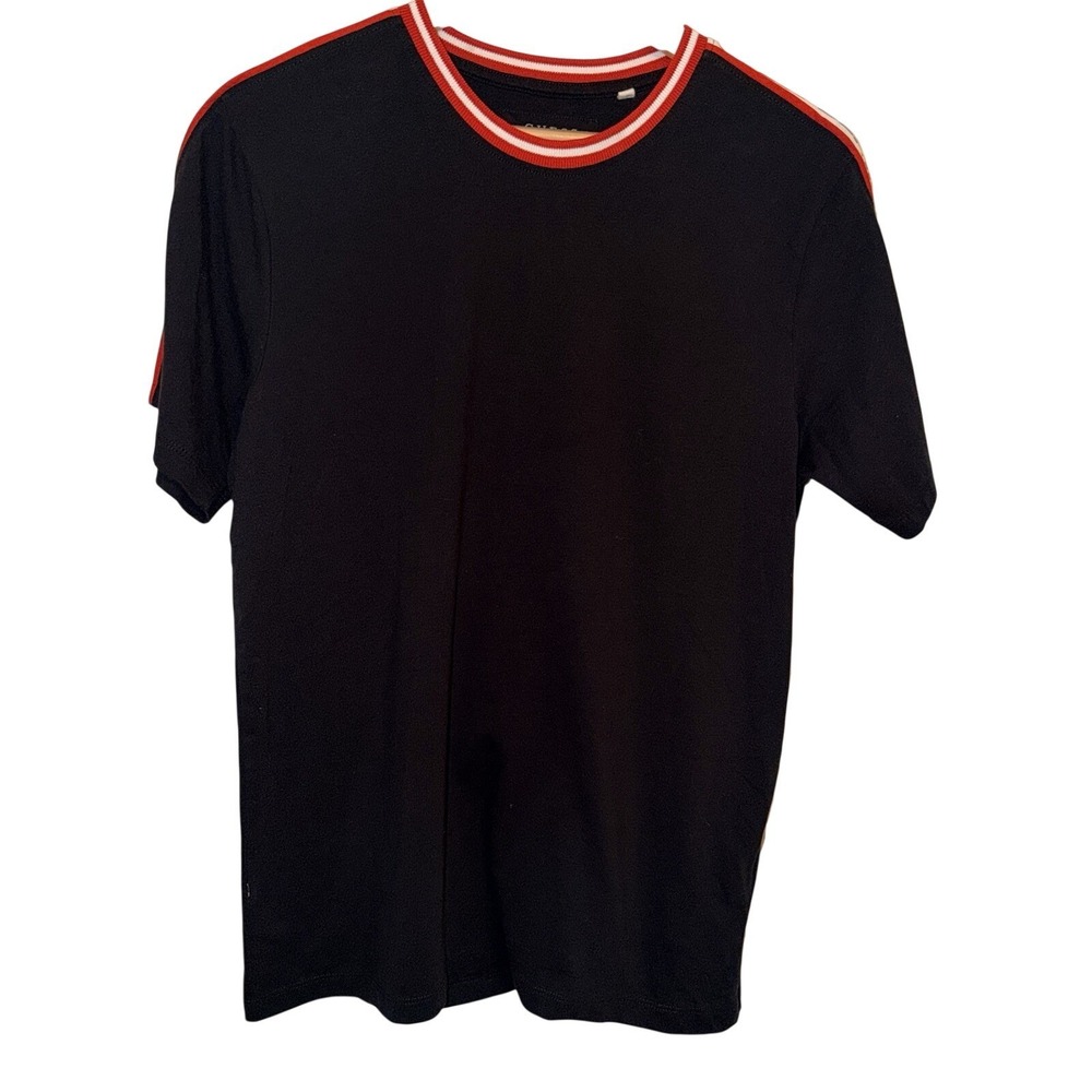 Guess Men's Logo Tape Tee Size M Black Red Accent Short Sleeve